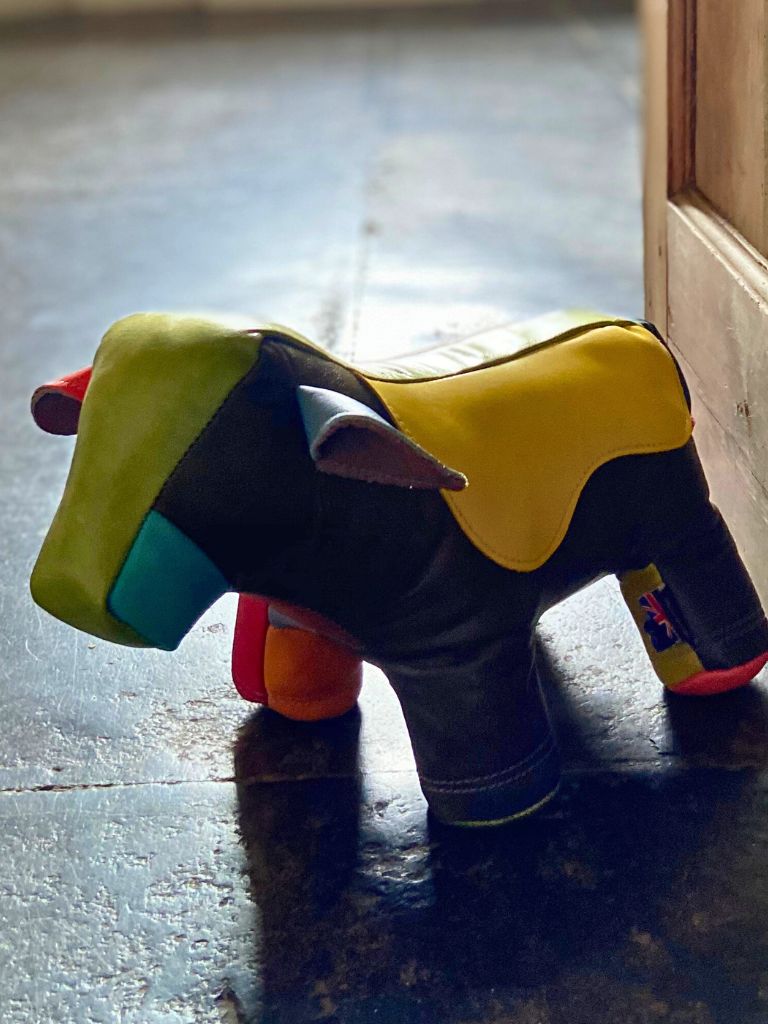 Multi Bright Leather Doorstop - Cow by Owen Barry (5)