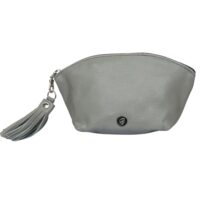 Leather Boho cosmetic Purse with Tassle -Fog Grey