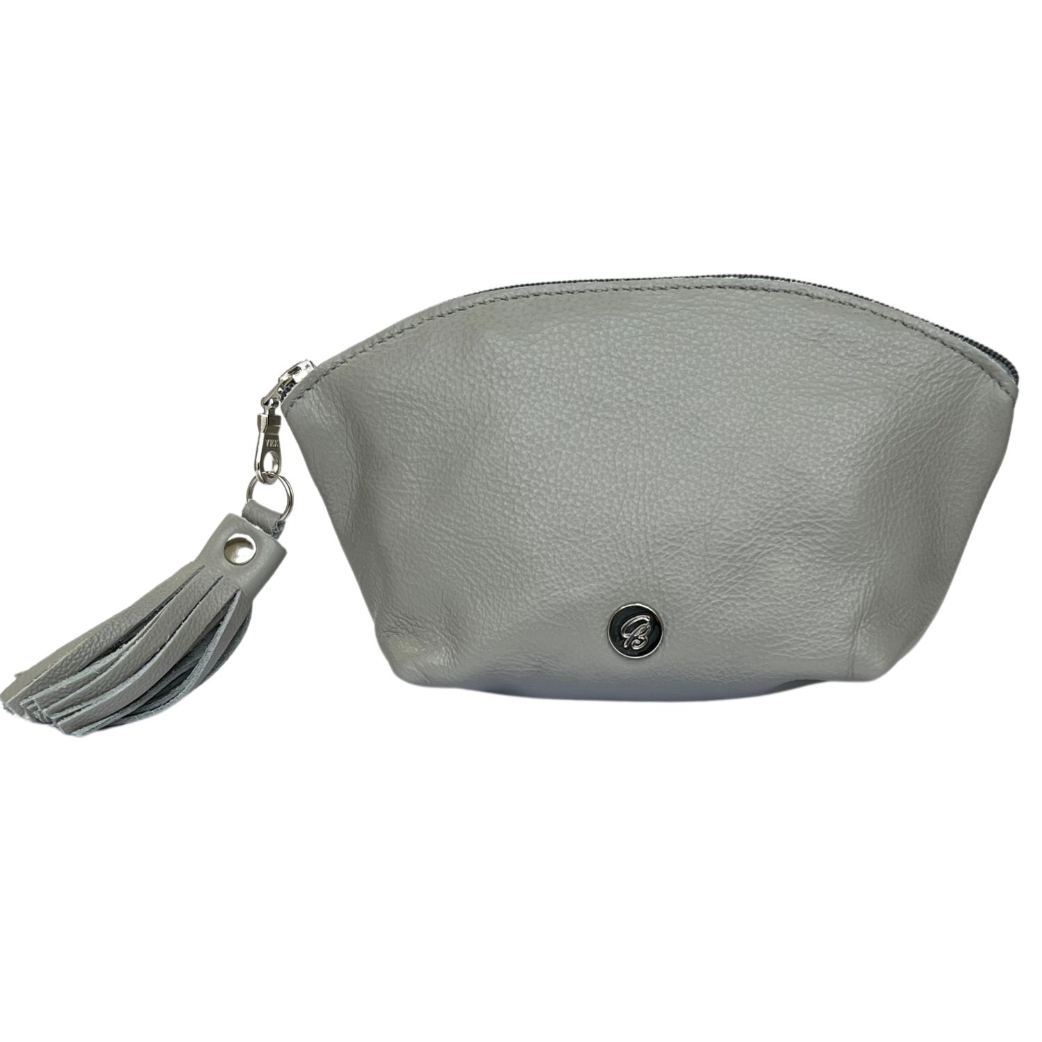 Leather Boho cosmetic Purse with Tassle -Fog Grey