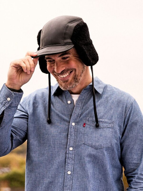 Harrison Sheepskin Trapper Hat Black Napalan by Owen Barry