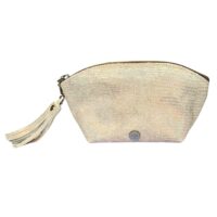 Leather Boho cosmetic Purse with Tassle -Kalkye metallic