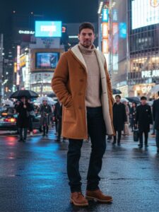 Mens Sheepskin Coat Picassco brandy Cream by Owen Barry Lifestyle