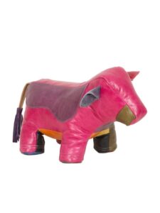 Multi Bright Leather Doorstop - Cow by Owen Barry