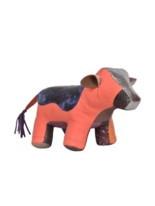 Multi Bright Leather Doorstop - Cow by Owen Barry