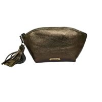 Leather Boho cosmetic Purse with Tassle -Metallic Bronze