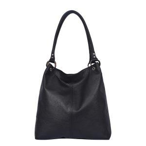 Leather Shoulder Bag Black - Dudley - Front