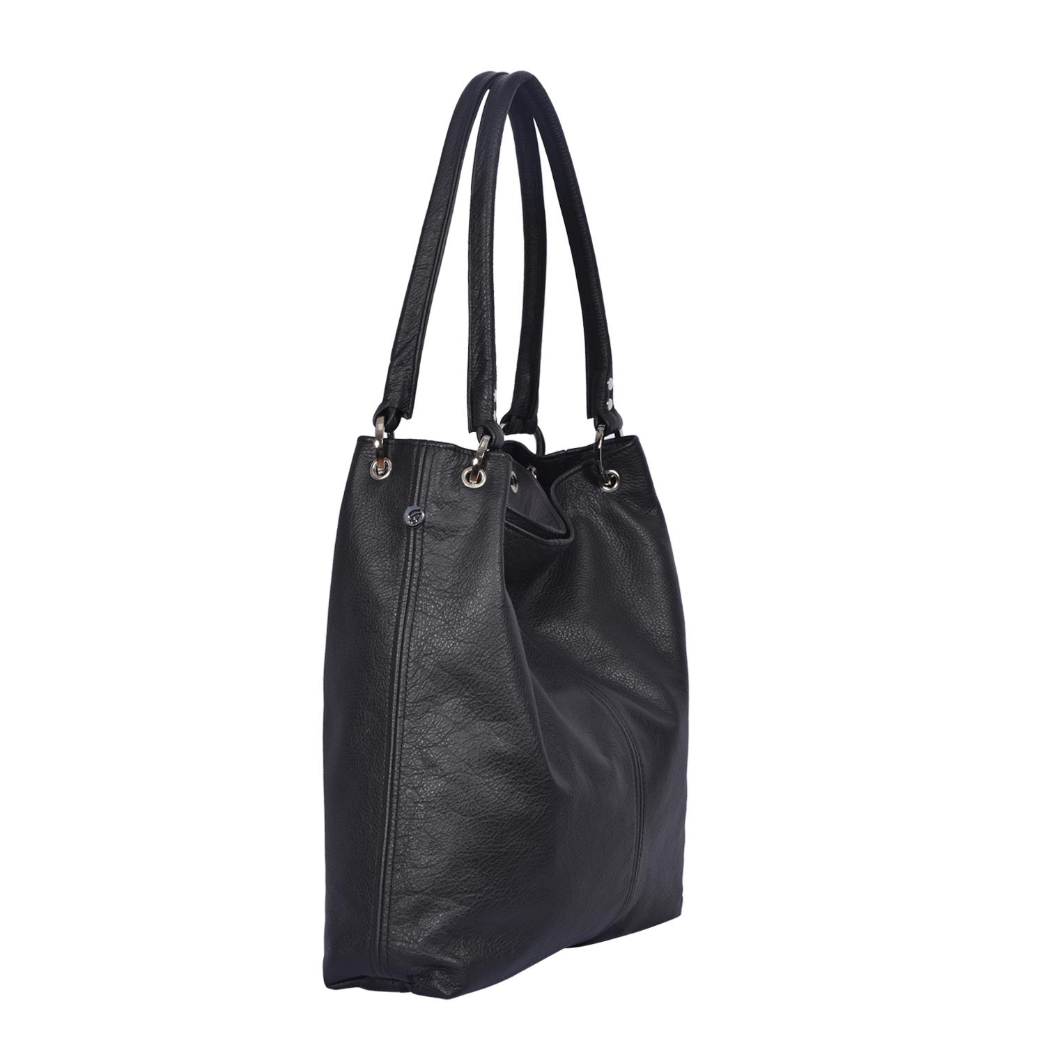 Leather Shoulder Bag Black - Dudley - Side