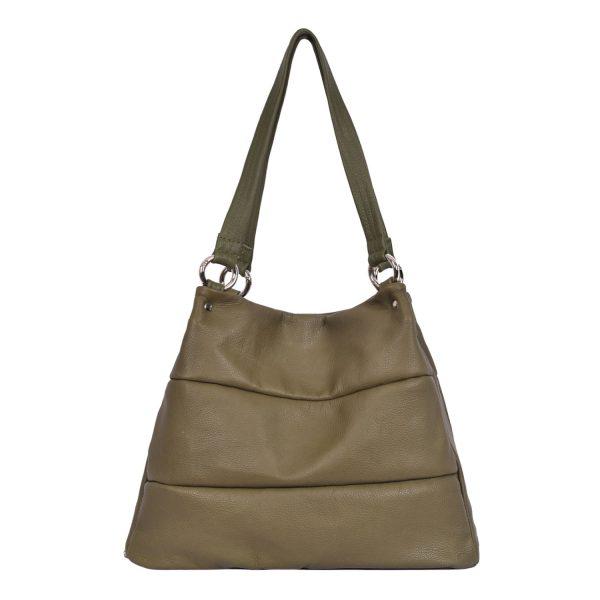 Leather Shoulder Bag Olive - Marlowe - Front