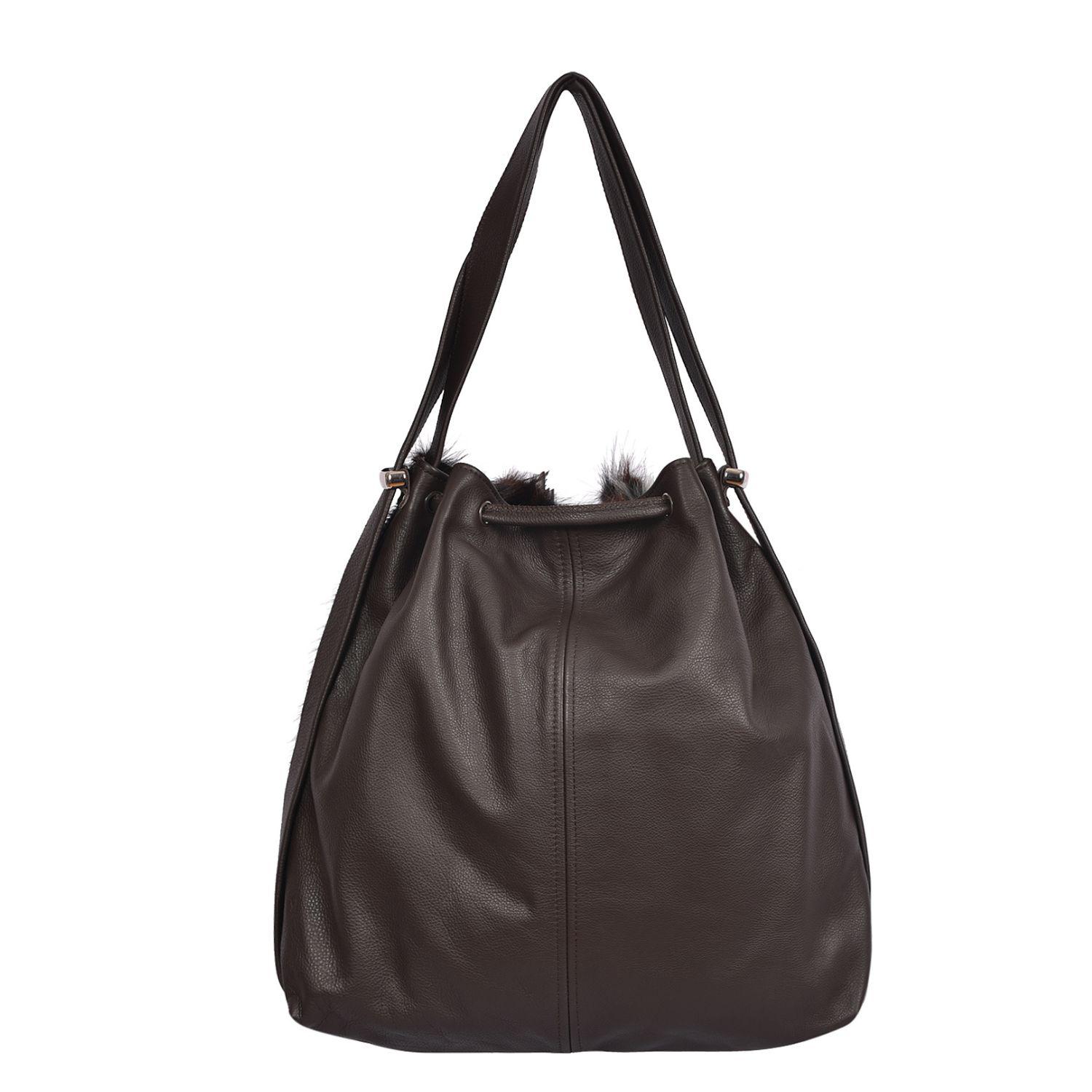 Cowhide Backpack/Shoulder Bag Tricolour Brown - Mathilde - Back