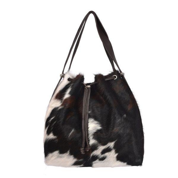 Cowhide Backpack/Shoulder Bag Tricolour Brown - Mathilde - Front