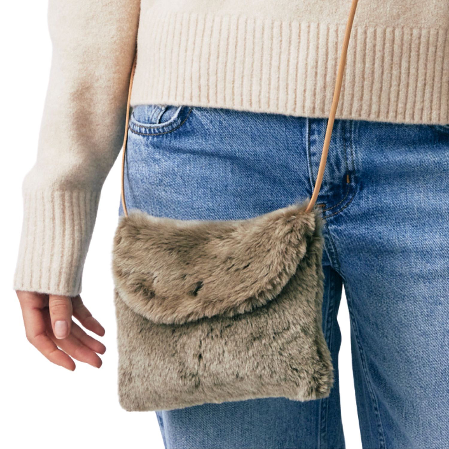 Sheepskin Shoulder Bag Boo Ottoman Tan