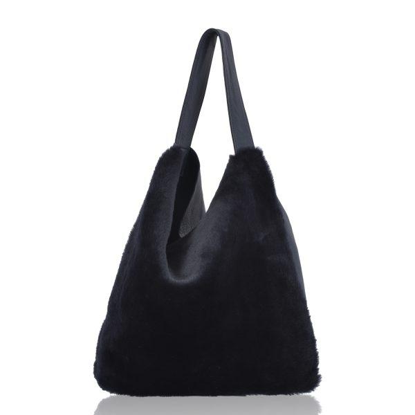 Sheepskin Shoulder Bag Black - Yatton - Front
