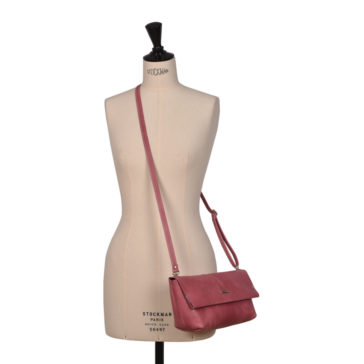 Leather Crossbody Clutch Bag Raspberry - Abbey - Model