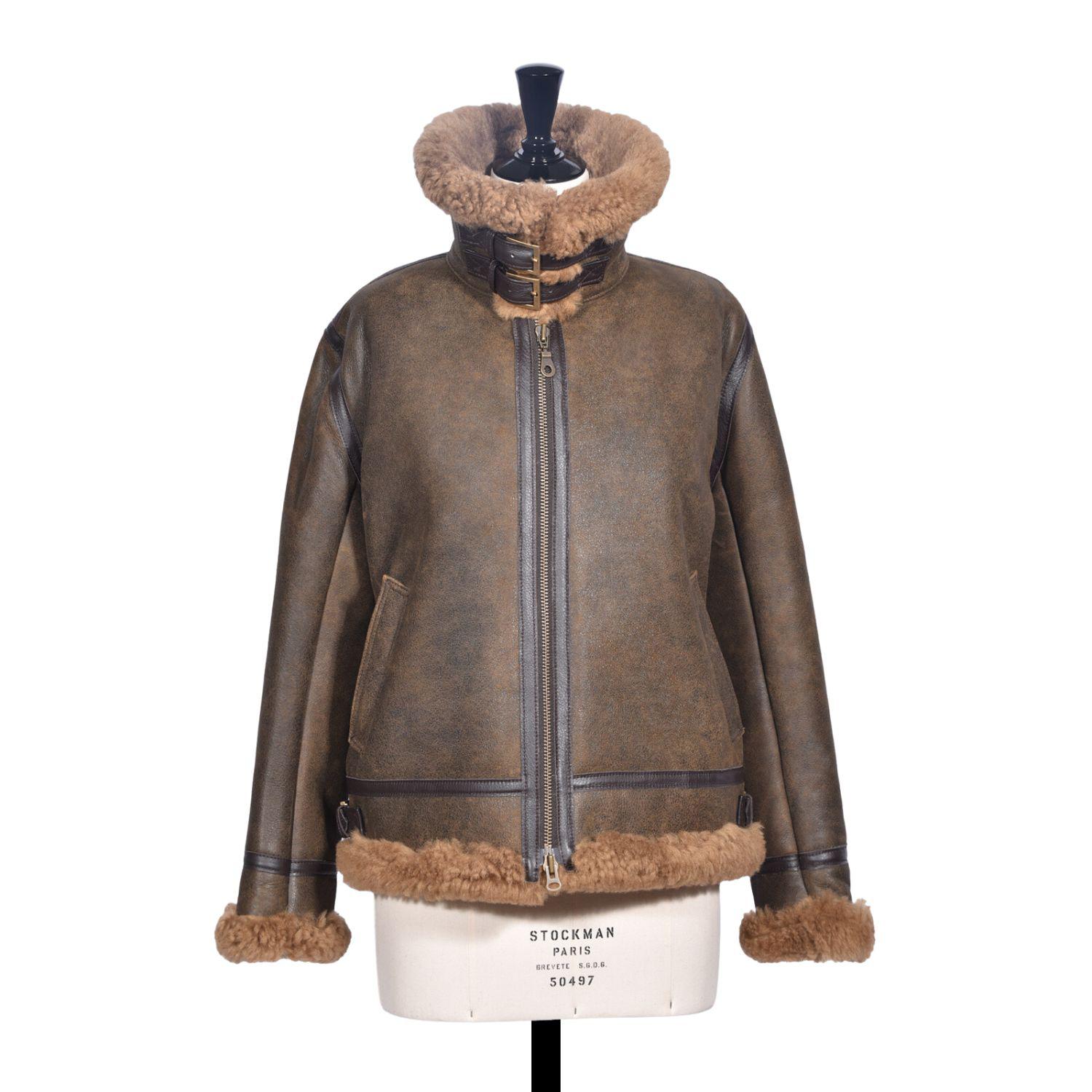 Sheepskin Classic Flying Jacket Antique Brown IZL - Amy - Front 2
