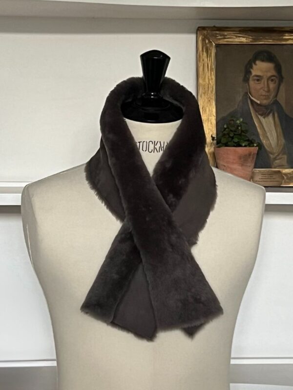 Sheepskin raw edge tucker reversible olive by Owen Barry