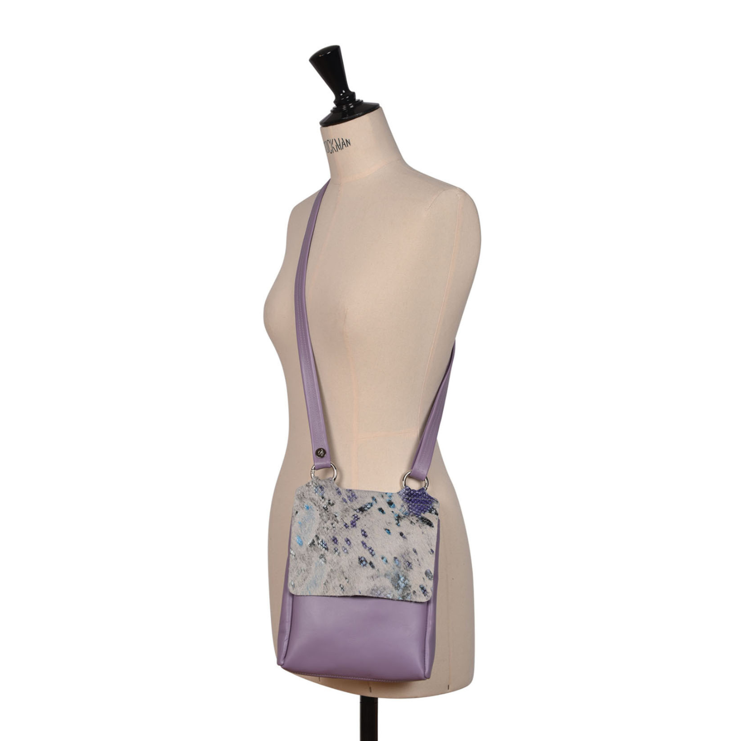 Cowhide Crossbody Bag Summer Reptile Lavender - Flora - Model