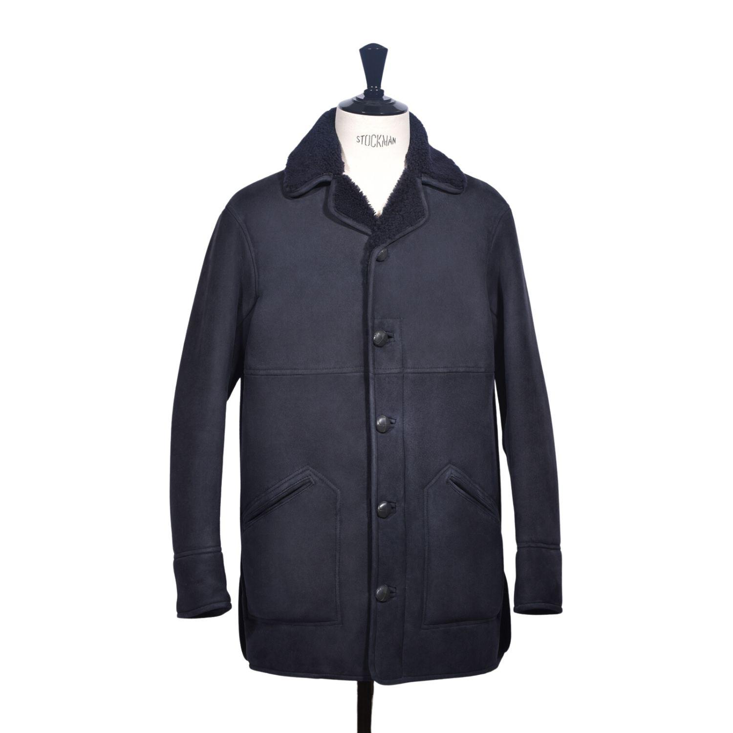 Sheepskin Classic Coat Navy Blue - Adam - Front