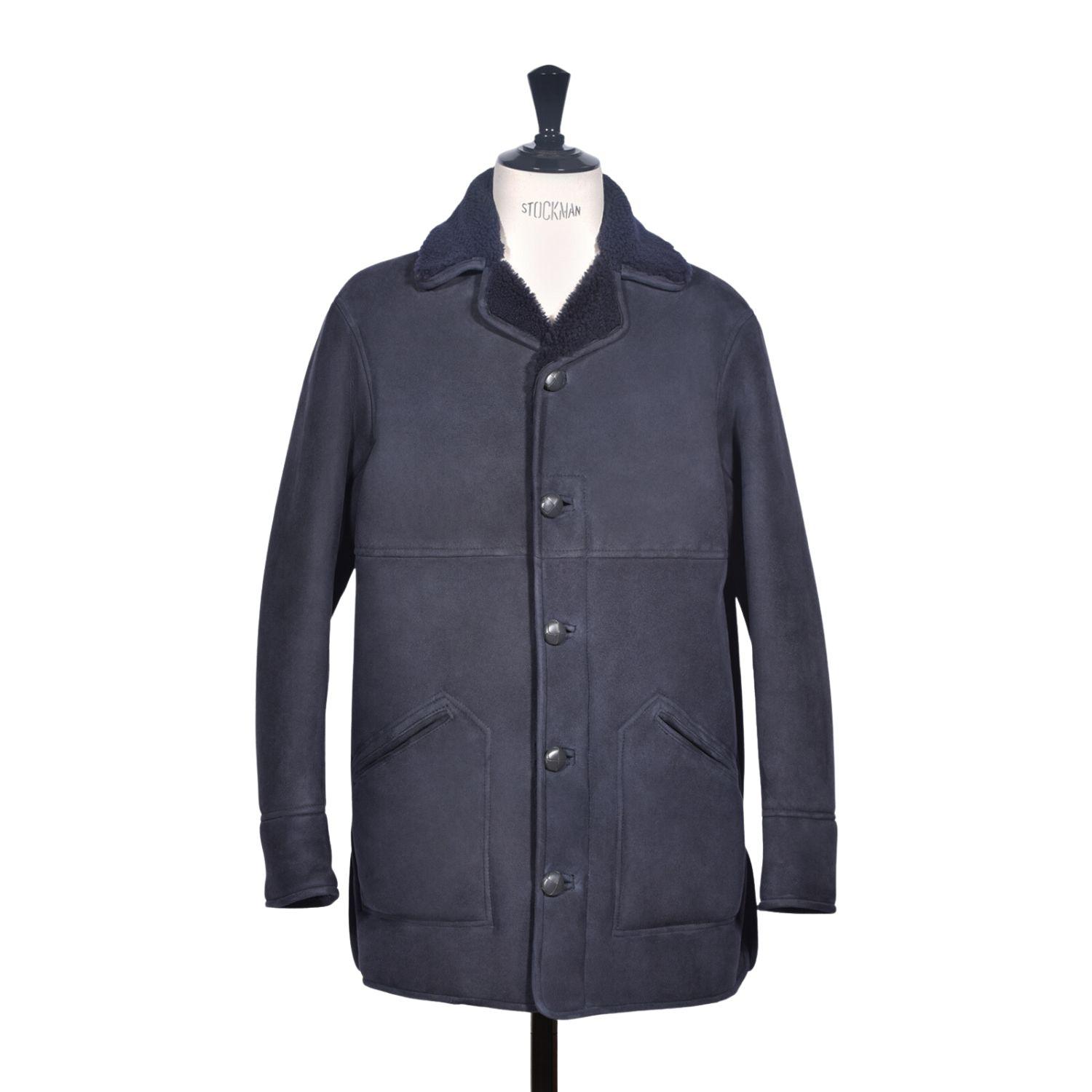 Sheepskin Classic Coat Navy Blue - Adam - Front 3
