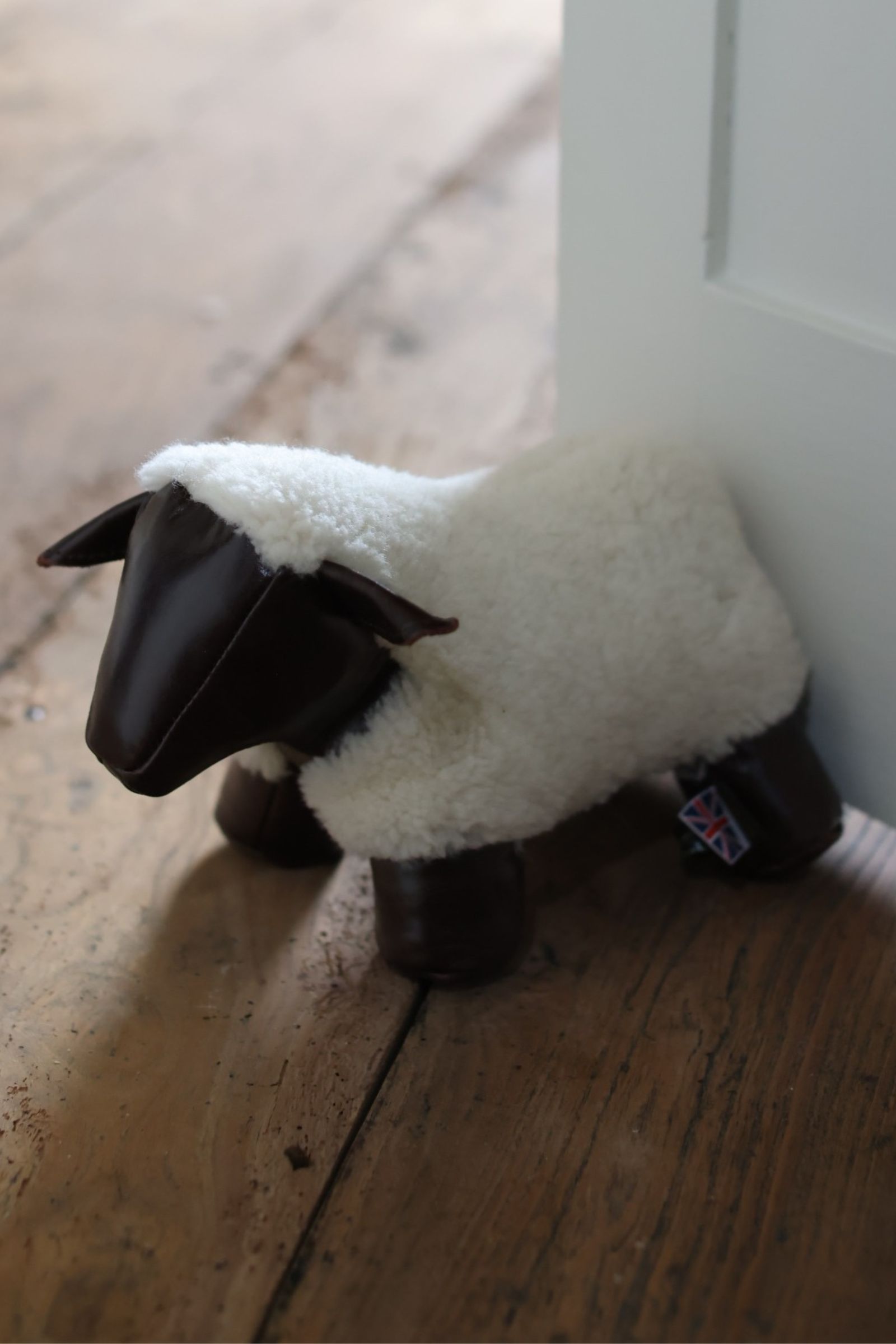 Sheepskin Doorstop Ivory with Brown Leather legs and face