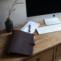 Leather A4 Ring Binder Brown Veg Tan Folder Lifestyle
