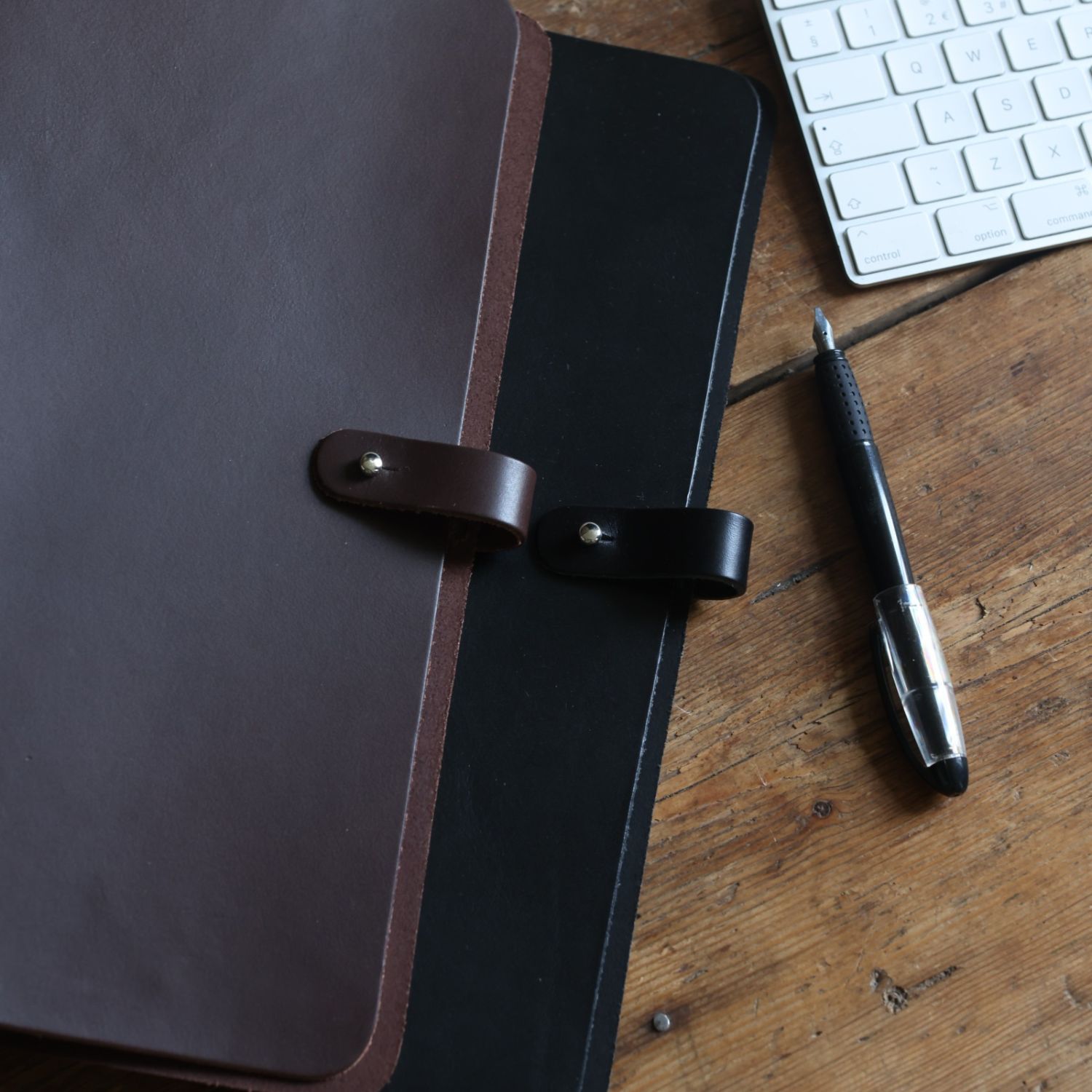 Leather A4 Ring Binder Brown and Black Veg Tan Folders Lifestyle