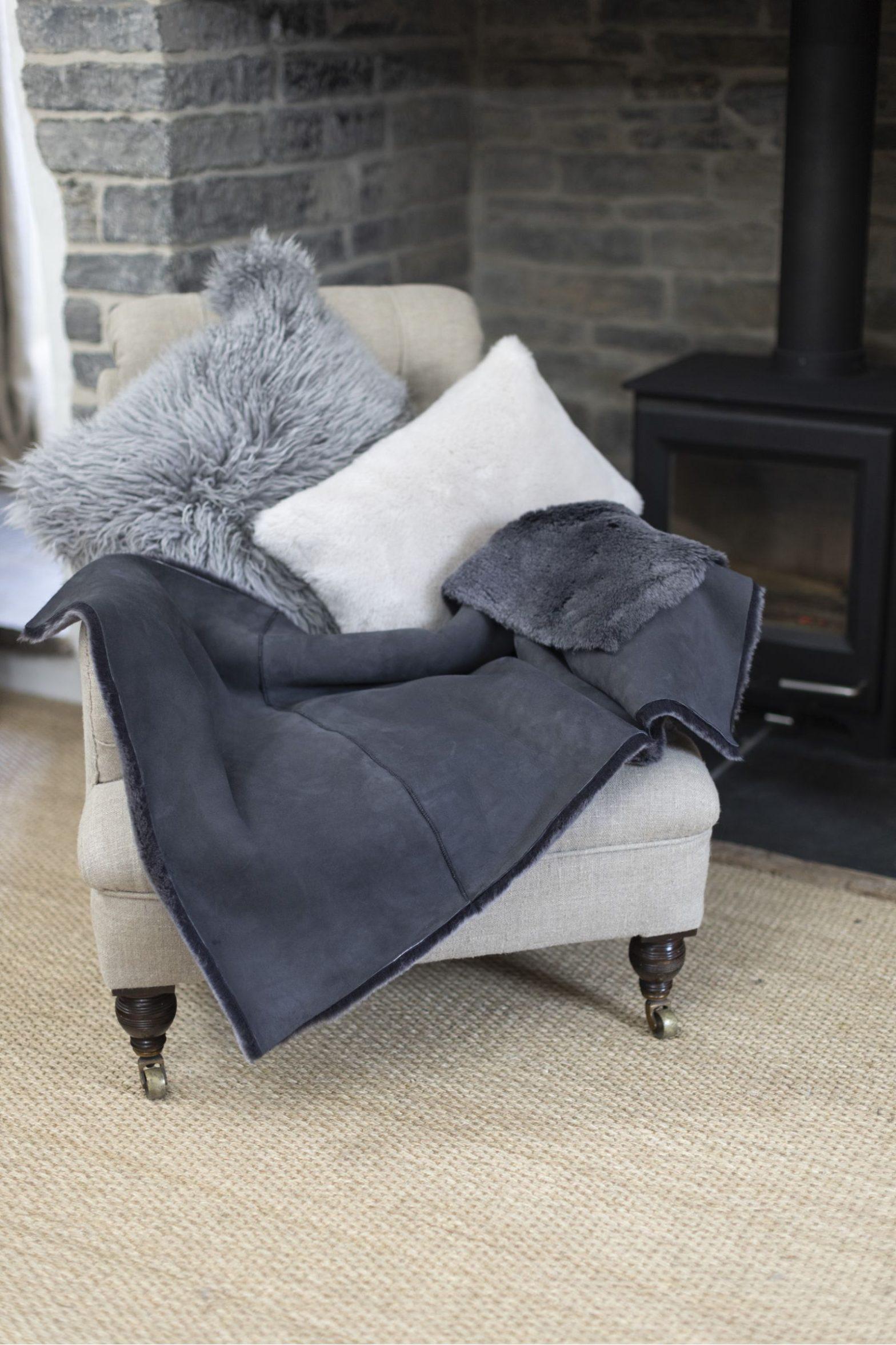Sheepskin Blanket British Graphito Grey Knee Blanket by Owen Barry Owen Barry