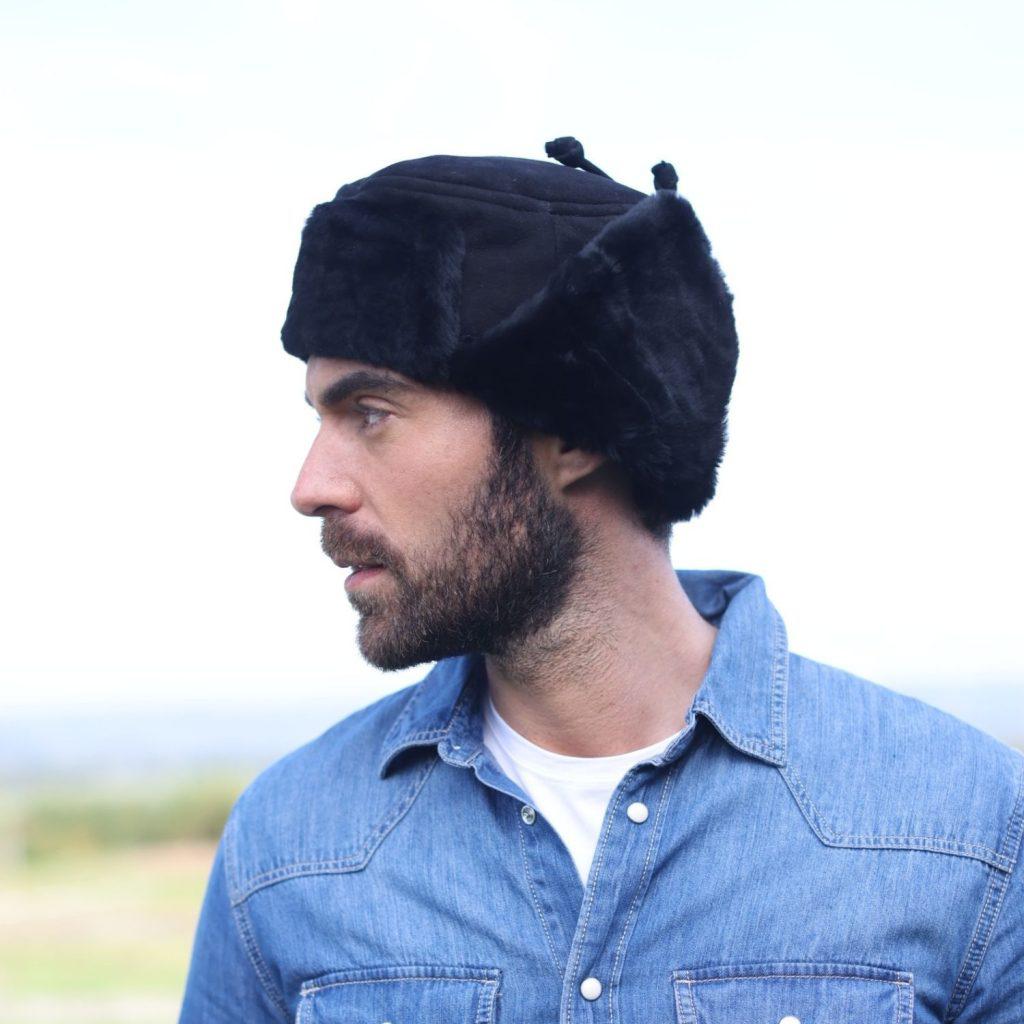 Sheepskin Trapper Hat Garth Black