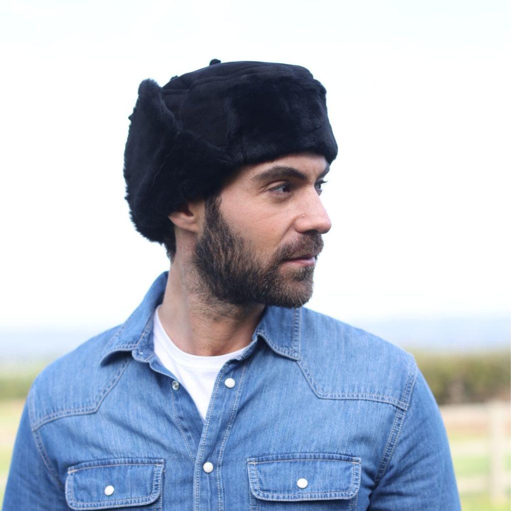Sheepskin tie trapper Garth in Black