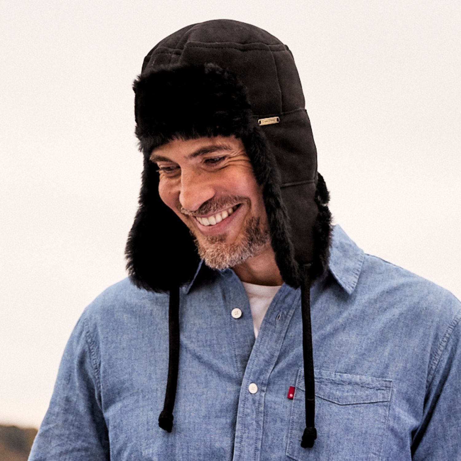 Sheepskin Trapper Hat Black Ironed Garth (1)