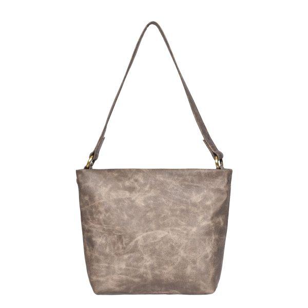 Leather Shoulder Bag Manuscript Grey - Cookie - Front 2