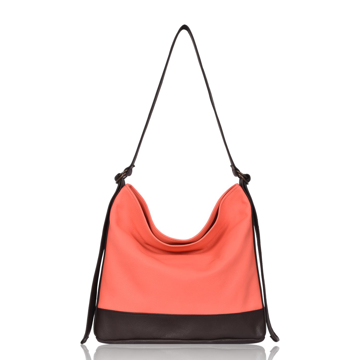 Leather Crossbody Shoulder Bag Coral - Garland - Front