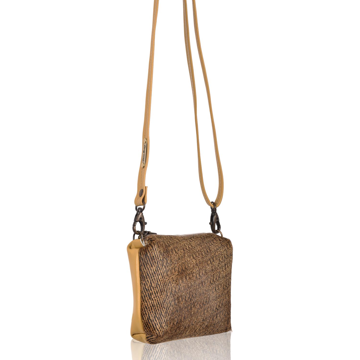 Cowhide Crossbody Clutch Bag Script Dijon - Mickey - Side