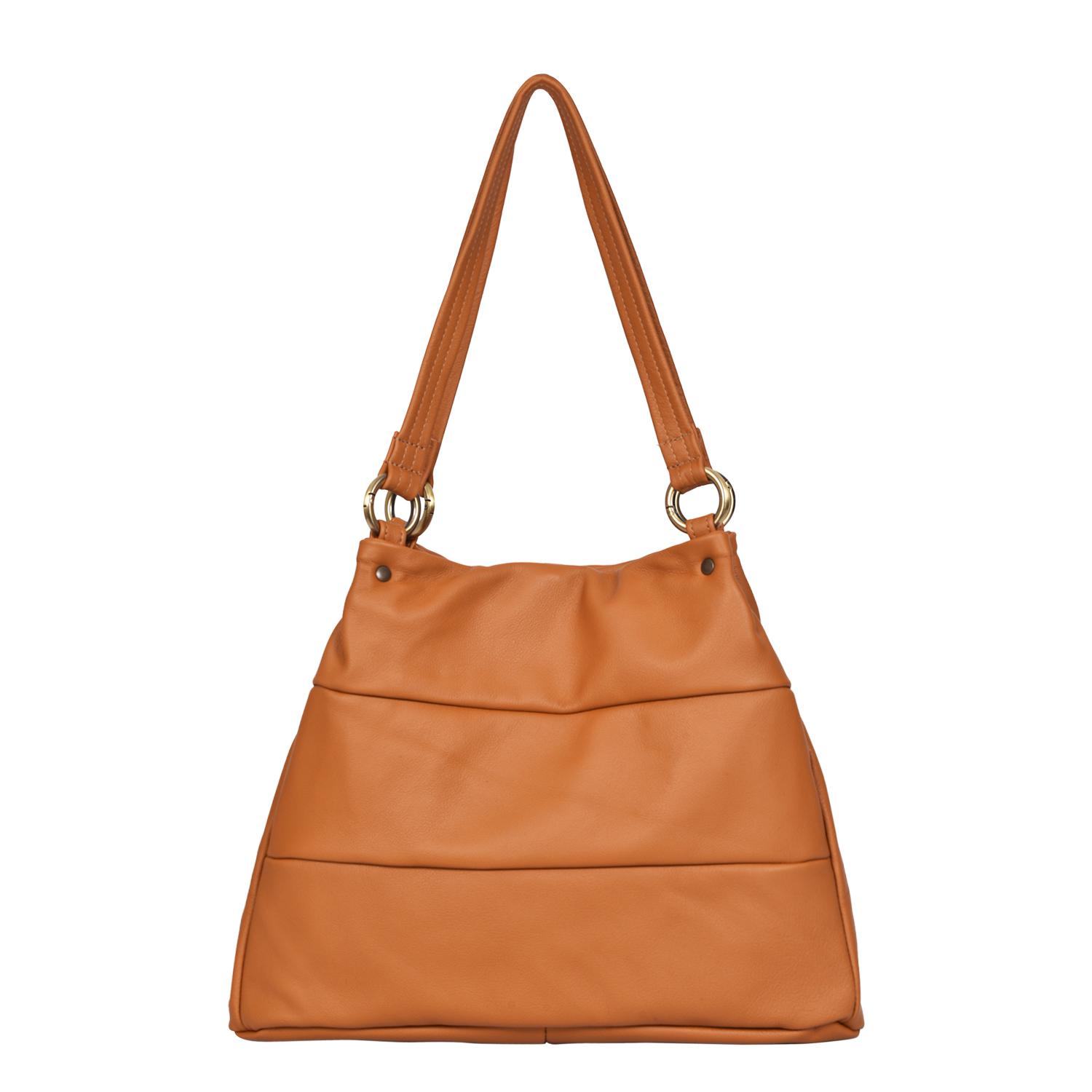 Leather Shoulder Bag Tan - Marlowe - Front