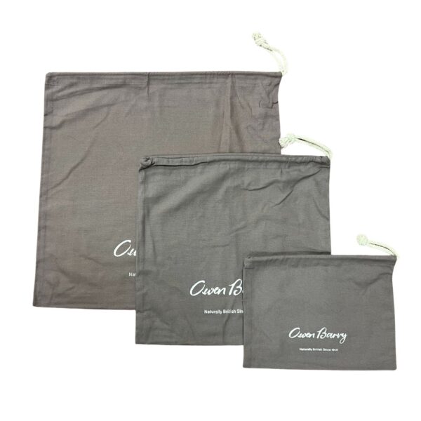 Dustbags from Owen Barry Taupe Brown with Oatmeal drawstrings