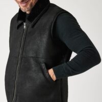 Mens Sheepskin Gilet Brody in Black Vintage by Owen Barry