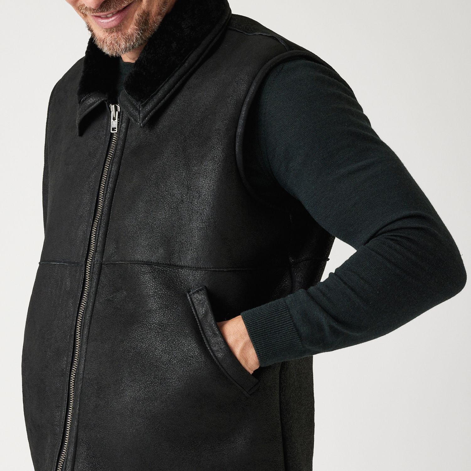 Mens Sheepskin Gilet Brody in Black Vintage by Owen Barry