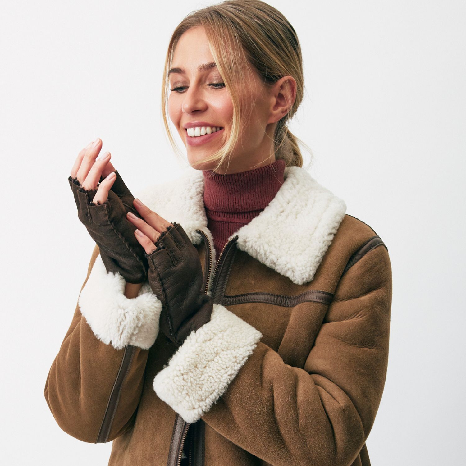 Sheepskin Fingerless Brown Hurricane Gloves