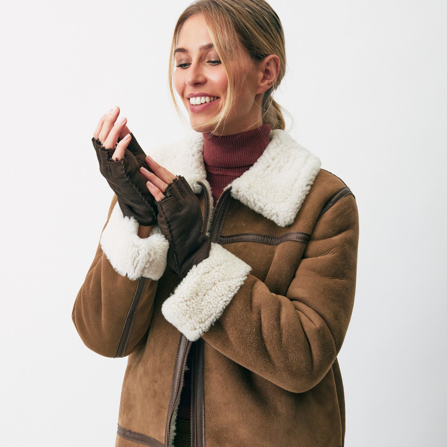 Sheepskin Fingerless Brown Hurricane Gloves