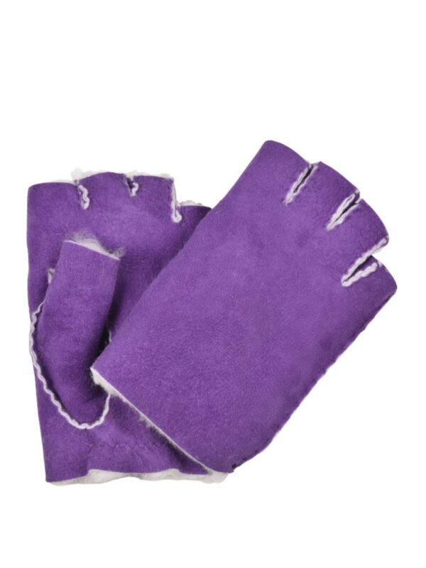 Sheepskin-Gloves-Ladies-Berry-White-Purple-Fingerless