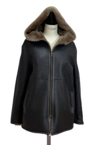 Womens-Sheepskin-Zipper-Hooded-Jacket-in-Brown-Napalan-with-soft-Oatmeal-Wool-