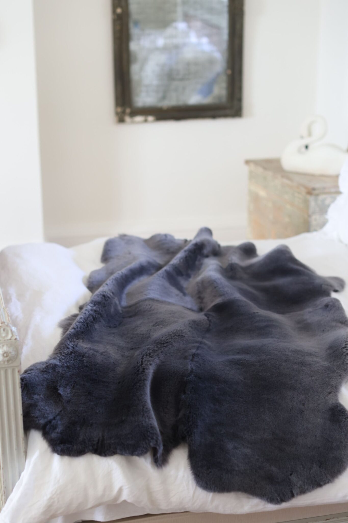 Sheepskin Throw/Rug British Graphito Grey Quad by Owen Barry Owen Barry