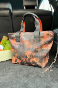 Newman Leather Grab bag in Orange and Black combo