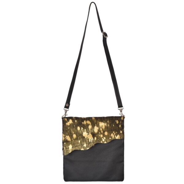 Stevie-Black-Acido-Cowhide-Gold-on-Black crossbody bag-by-Owen-Barry