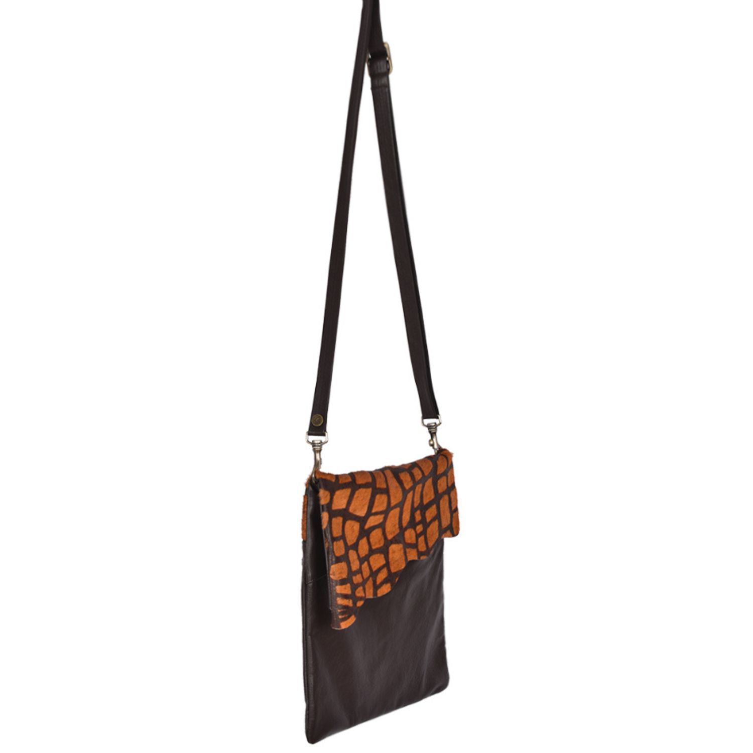 Stevie Blocks Cowhide on Brown Leather by Owen Barry (2) Cowhide crossbody- blocks-on-Brown-Leather-by-Owen-Barry