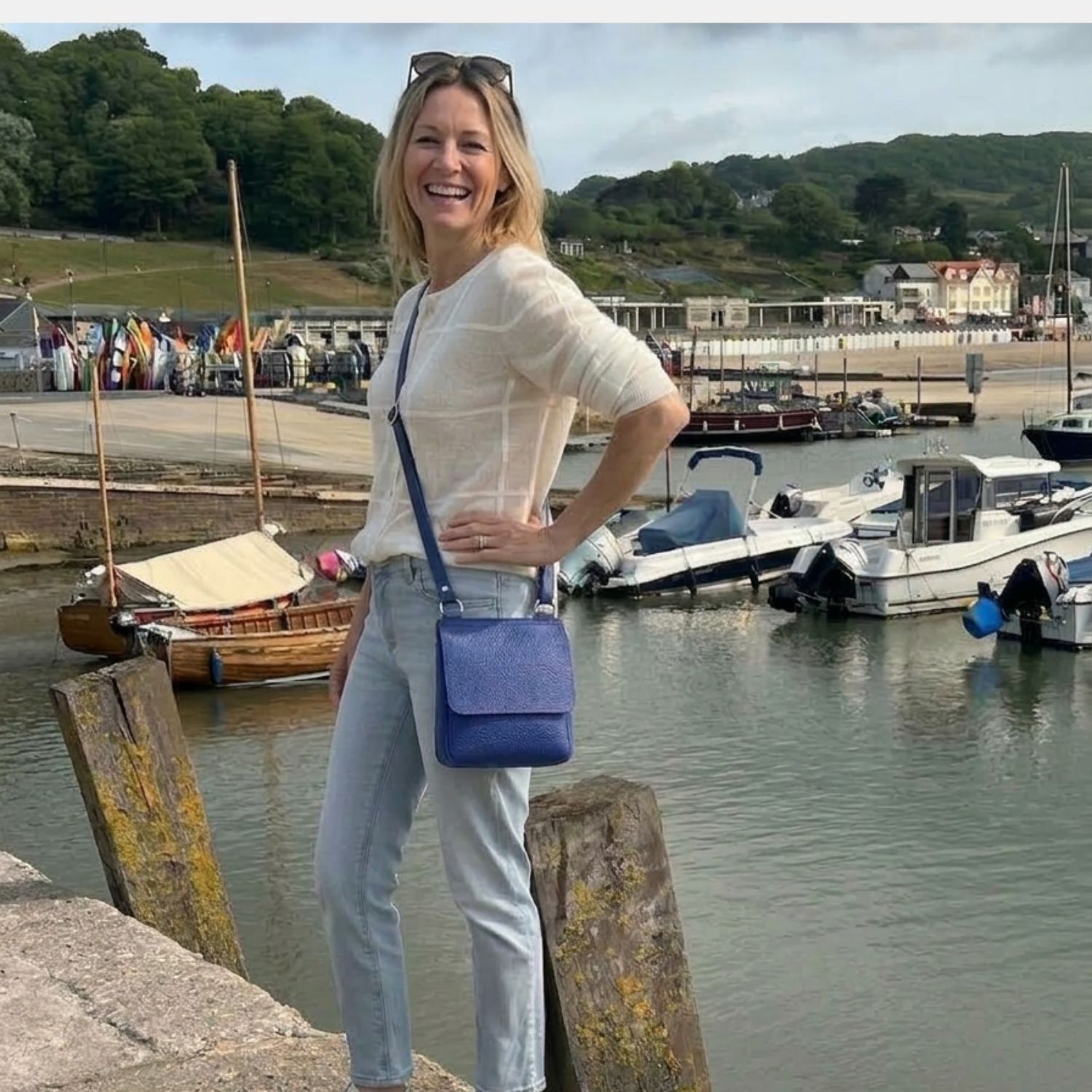 Flora Crossbody bag in Malibu Blue Leather by Owen Barry