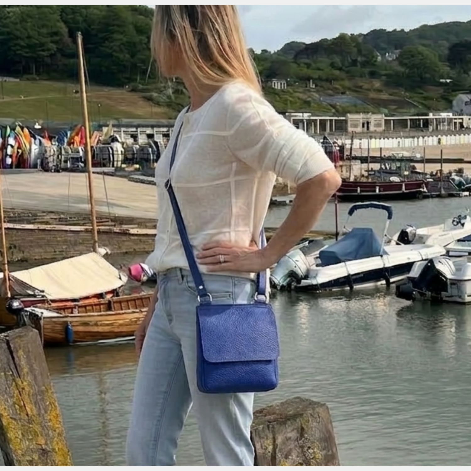 Flora Crossbody bag in Malibu Blue Leather by Owen Barry