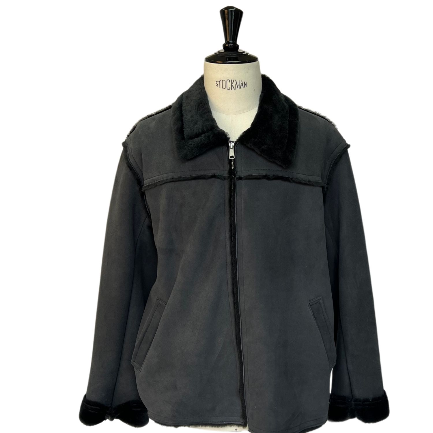 Mens Sheepskin Bomber Jacket Wilson Outback Charcoal by Owen Barry