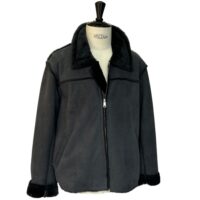 Mens Sheepskin Bomber Jacket Wilson Outback Charcoal by Owen Barry
