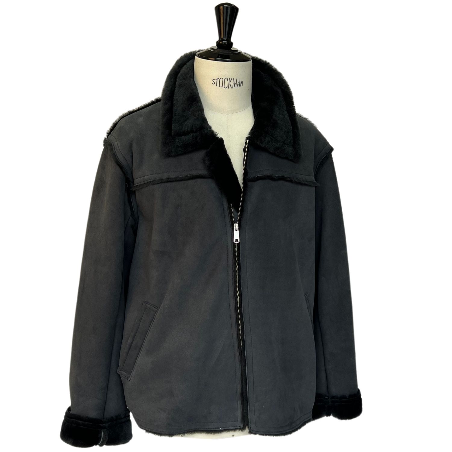 Mens Sheepskin Bomber Jacket Wilson Outback Charcoal by Owen Barry