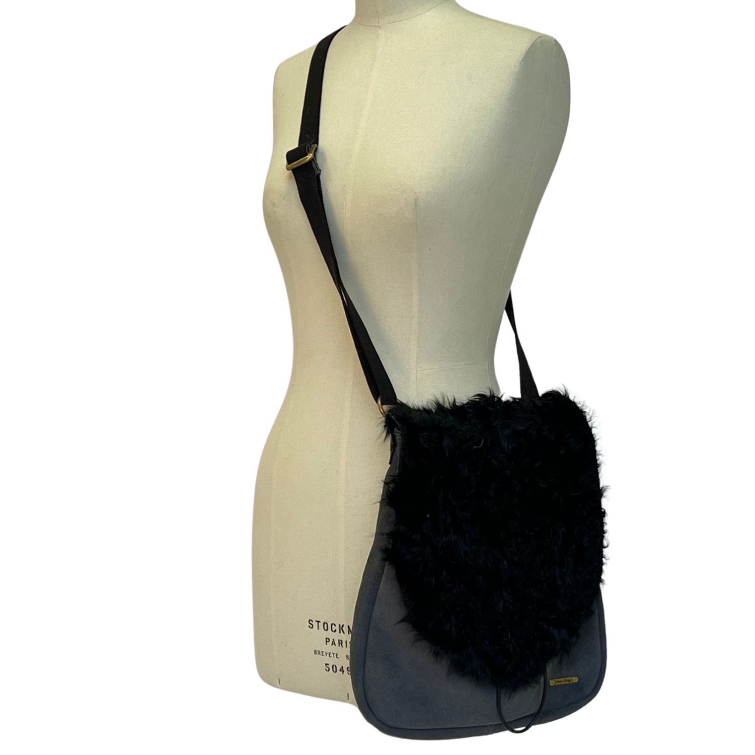 Suede Crossbody Drawstring Dark Grey with CurlyBlack Sheepskin Flap by Owen Barry (6) Suede Crossbody Drawstring Dark Grey with CurlyBlack Sheepskin Flap by Owen Barry (6)